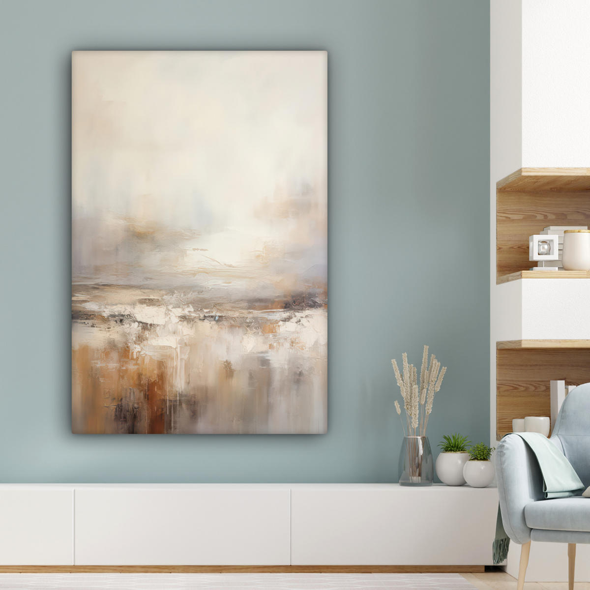 LEINWANDBILD - Kunst - Industriell - Grau - Braun - Abstrakt - 80x120 - Wanddeko - Sandfarben, Textil (80/120cm) - MuchoWow