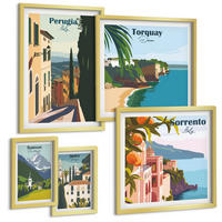 BILDER SET 5er Set - 50x50 cm & 20x30 cm & 40x60 cm Goldrahmen - Ansichten europäischer Häfen - Goldfarben, Kunststoff (40/60cm) - TULUP