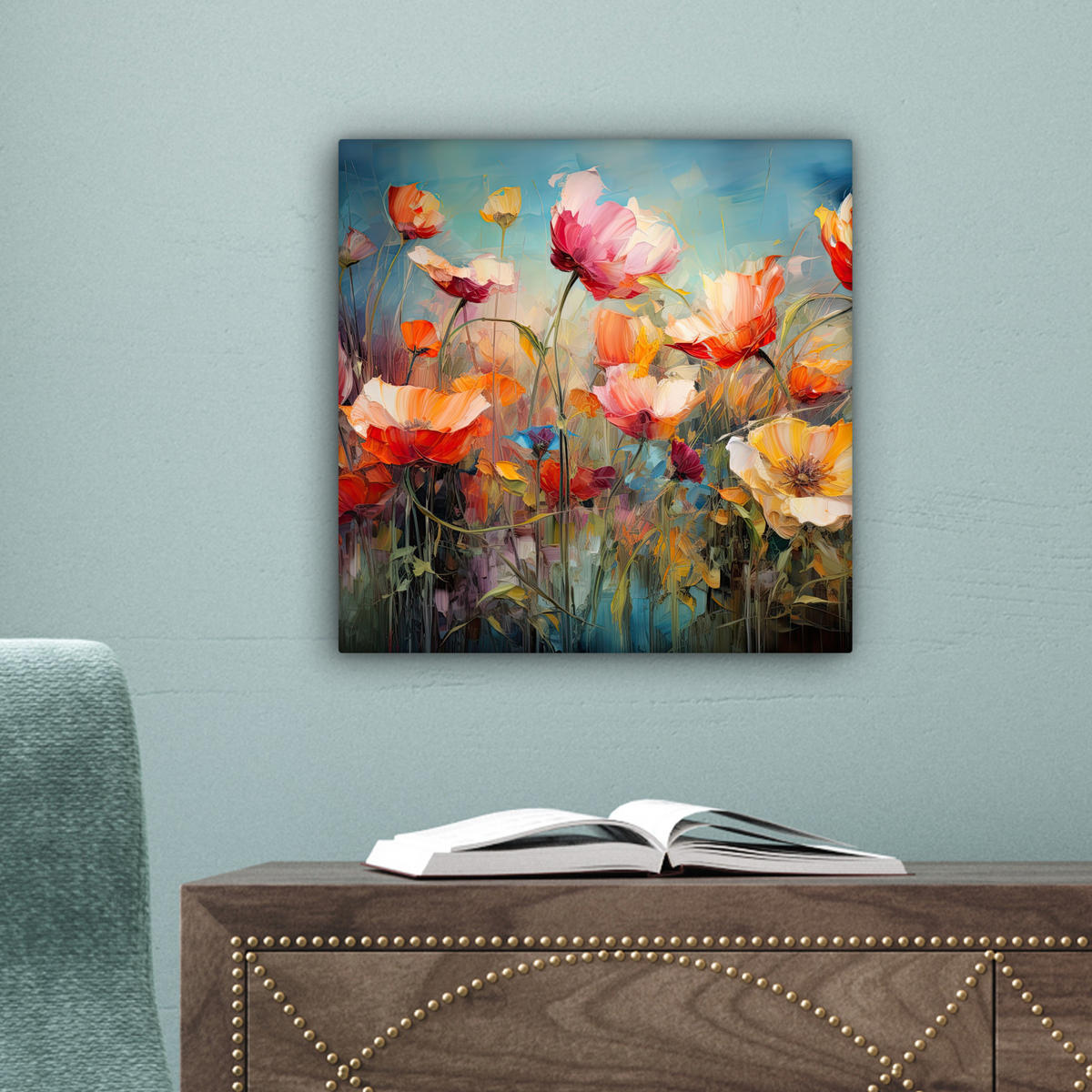 LEINWANDBILD Blumen - Aquarell - Kunst - Botanisch - Natur 20x20 cm - Orange, Textil (20/20cm) - MuchoWow