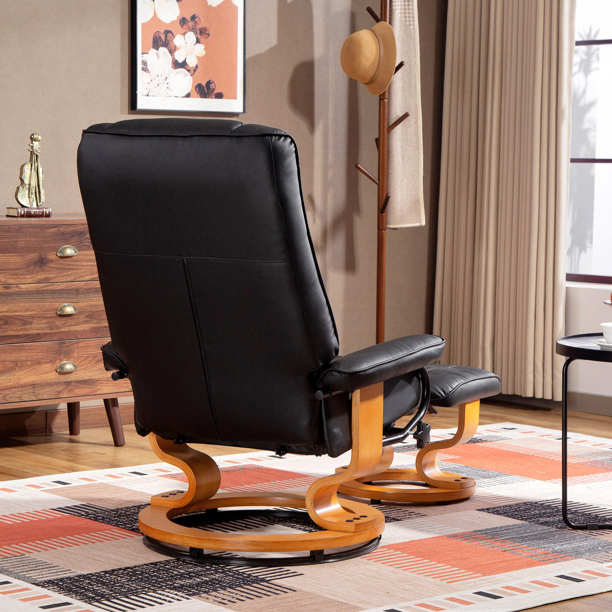 RELAXSESSEL DE-17409 130° neigbar, 360° drehbar mit Fußstütze Schwarz - Schwarz, Holz (85/104/76cm) - ComfortXL