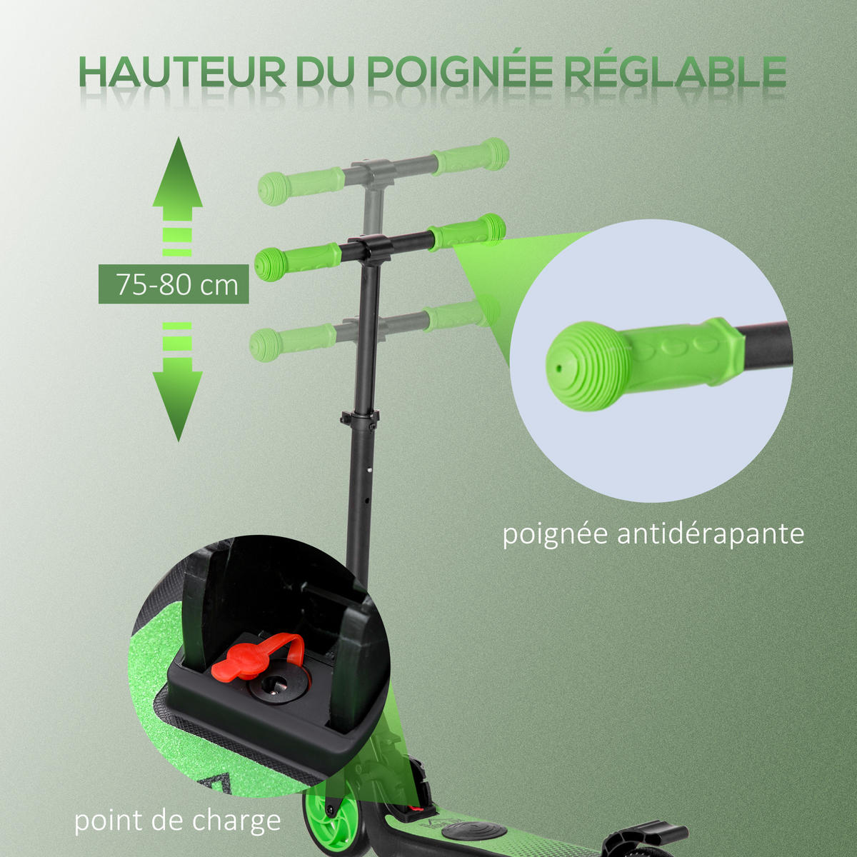 KINDERSCOOTER DE-16988 klappbar 8 km/h Grün - Grün, Metall (71/36.5/80cm) - ComfortXL