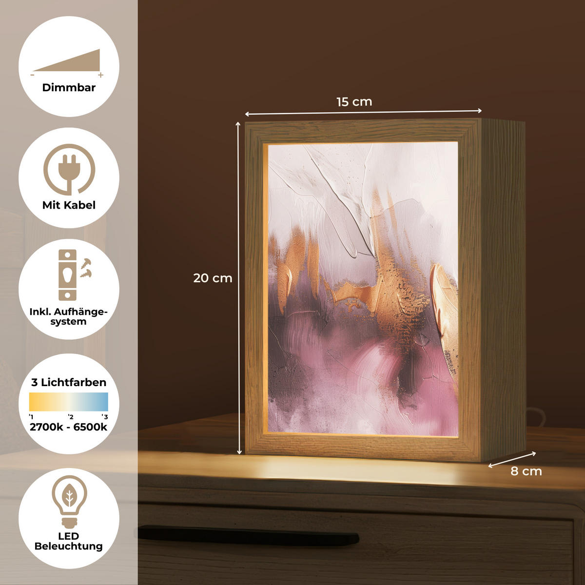 STOLNÍ LAMPA Fialová - abstraktní - barva - zlatá 15x20 cm - barva baltimore, kompozitní dřevo (8/15/20cm) - OnlyWow