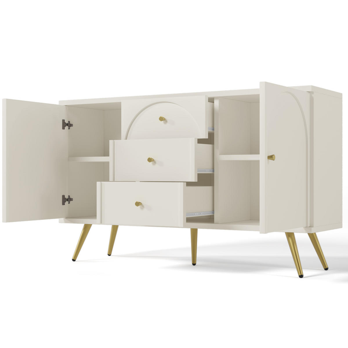 KOMMODE DE-37492 140/40/84 cm mit 2 Türen und 3 Schubladen Creme-Weiß - Creme, Holzwerkstoff (140/40/84cm) - ComfortXL