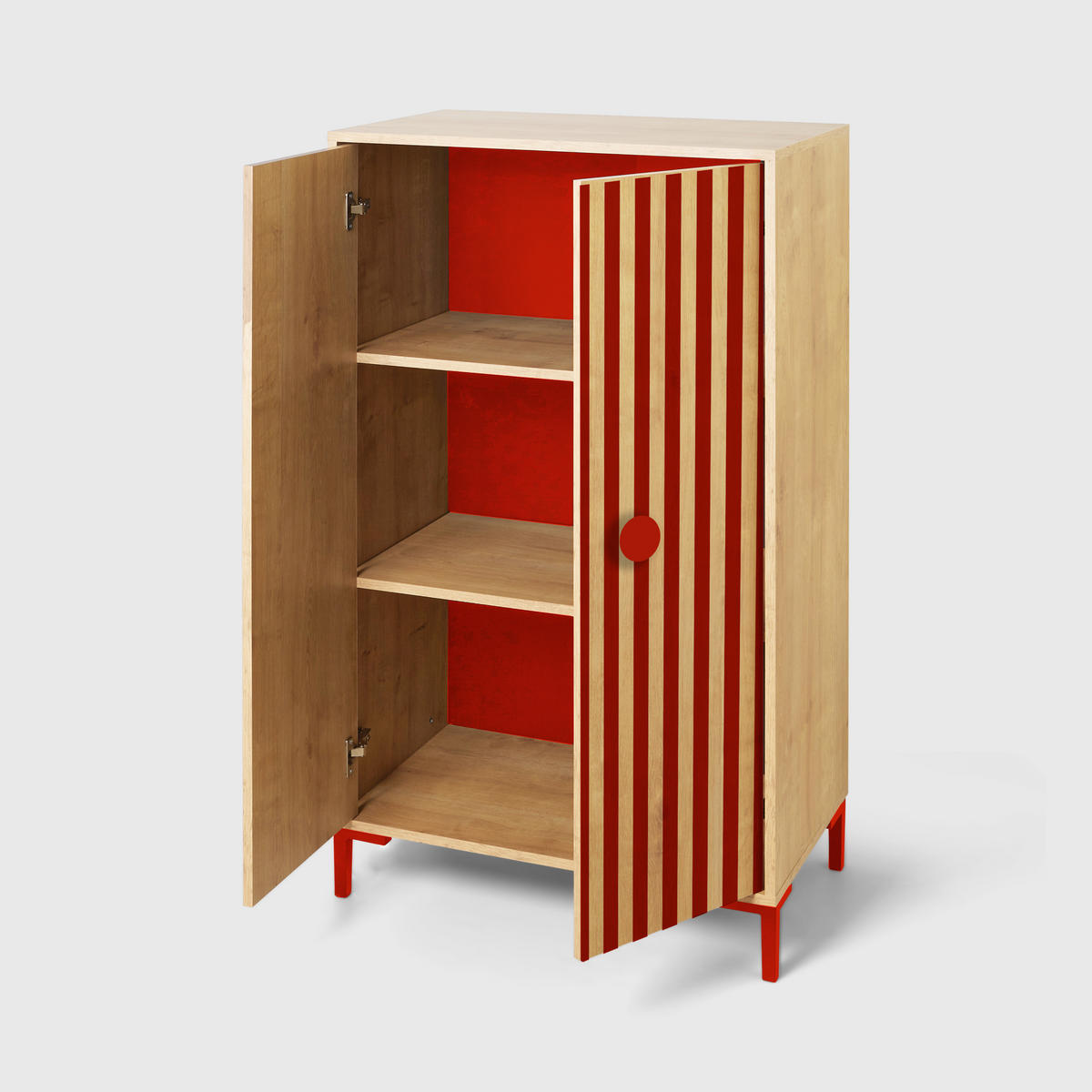 KLEIDERSCHRANK mit 2 Türen, Eichenholzoptik mit roten Streifen ALVA KIDS - Rot/Eiche Artisan, Holzwerkstoff (75/123/45cm) - RNT By Really Nice Things