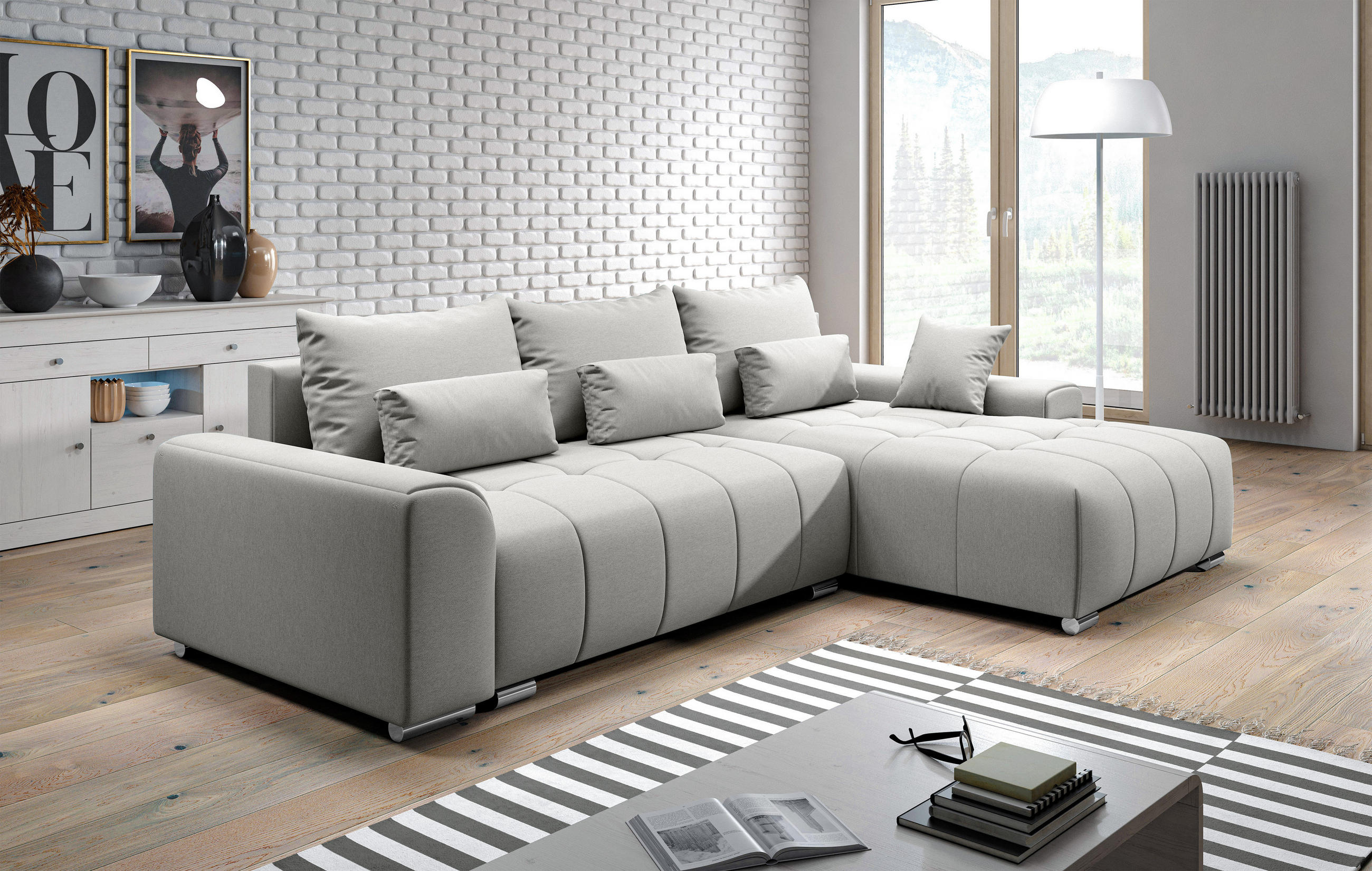 ECKSOFA L Form Rivolli Grau 260/179/98 cm – modernes Sofa fürs Wohnzimmer - Silberfarben/Grau, Textil/Metall (260/179cm) - AX Living