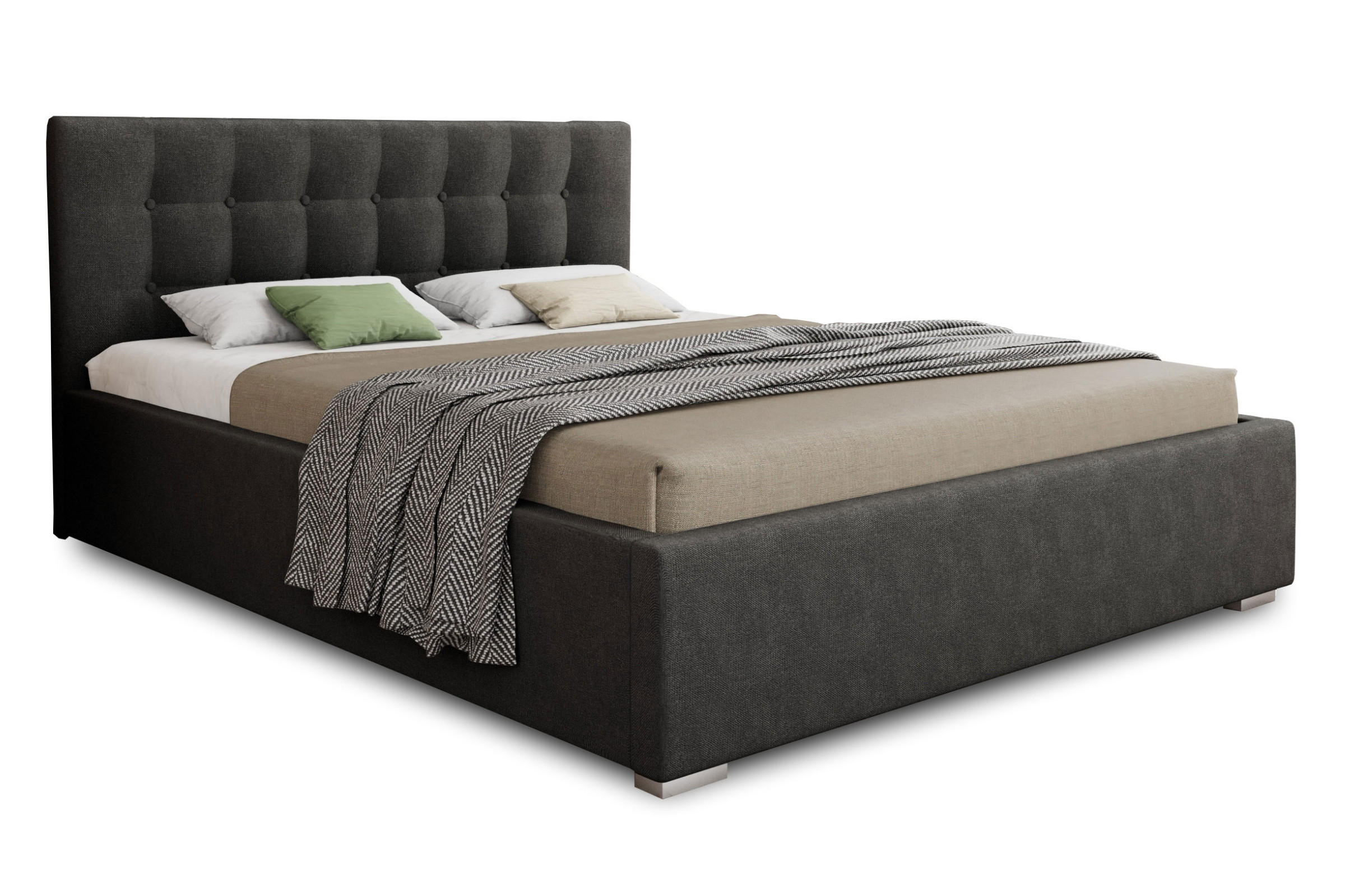POLSTERBETT KINA 180/200 in Velours Anthrazit - Anthrazit, Holz/Holzwerkstoff (180/200cm) - Deine Möbel 24