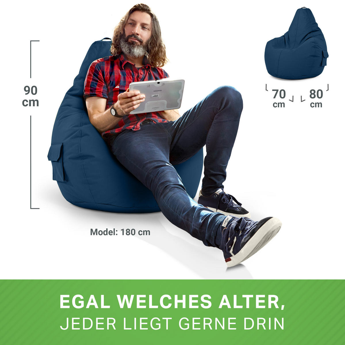 SITZSACK Lounge Chair "Cozy" 80x70x90cm - Dunkelblau, Textil (70/90/80cm) - Green Bean