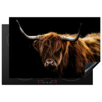 HERABDECKPLATTE - Schottischer Highlander - Hörner - Schwarz - Tiere - Natur - Wild - Kuh - 75x50 - Cognac, Kunststoff (75/50/0.2cm) - MuchoWow