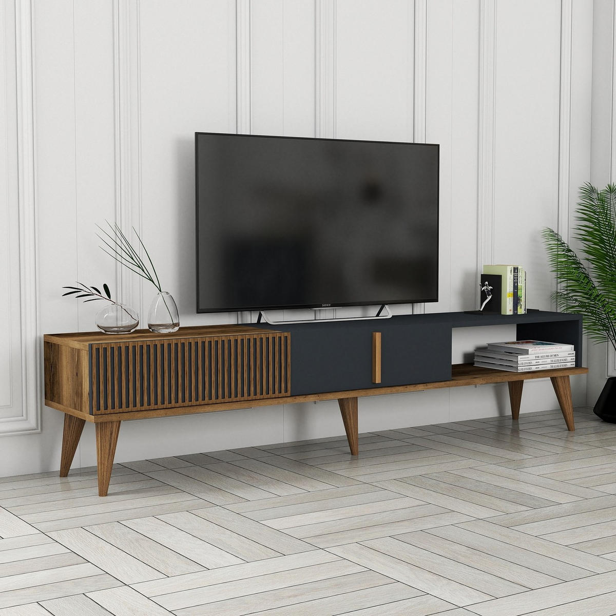 TV-MÖBEL Milan Nussbaum-Anthrazit - Anthrazit/Nussbaumfarben, Holz (180/40/35cm) - Habitat Garten