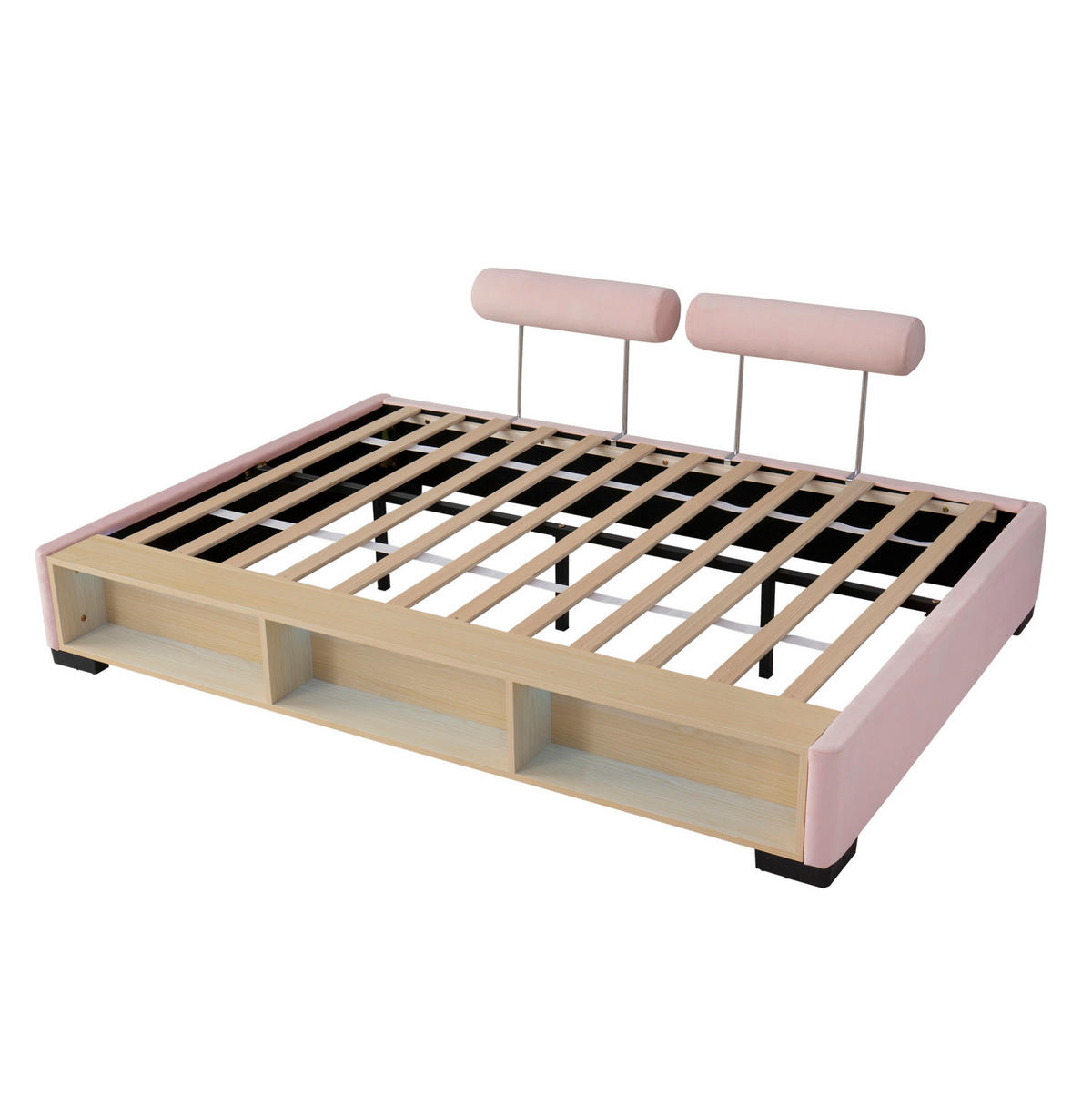 KINDER-POLSTERBETT 140x200 cm in Rosa mit LED-Seitenregal und offenem Stauraum - Pink, Textil (140/200cm) - IVMEU