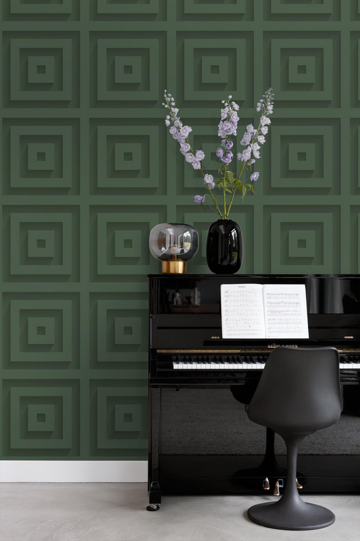 TAPETE 3D-Quadrate 50 x 900 cm - Grün, Papier (50/900cm) - Origin Wallcoverings