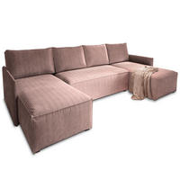 WOHNLANDSCHAFT TRES Lila Kordstoff mit Schlaffunktion - Lila, Holz (271/85/140cm) - MASSENO