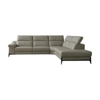 ECKSOFA Texas Echtleder Perlgrau - Hellgrau, Leder/Metall (238/274cm)