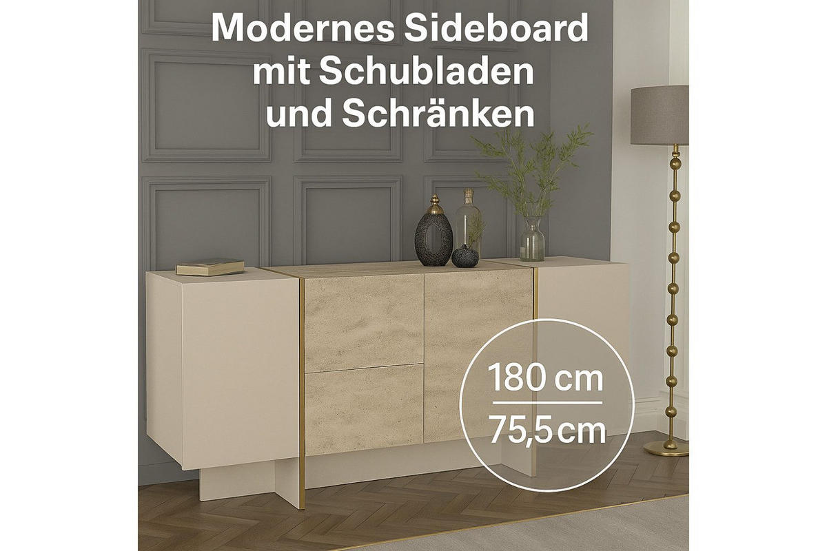 SIDEBOARD 180 x 75,5 x 46,6 cm Granitoptik - Beige, Holzwerkstoff (180/75/46cm) - Ibonto