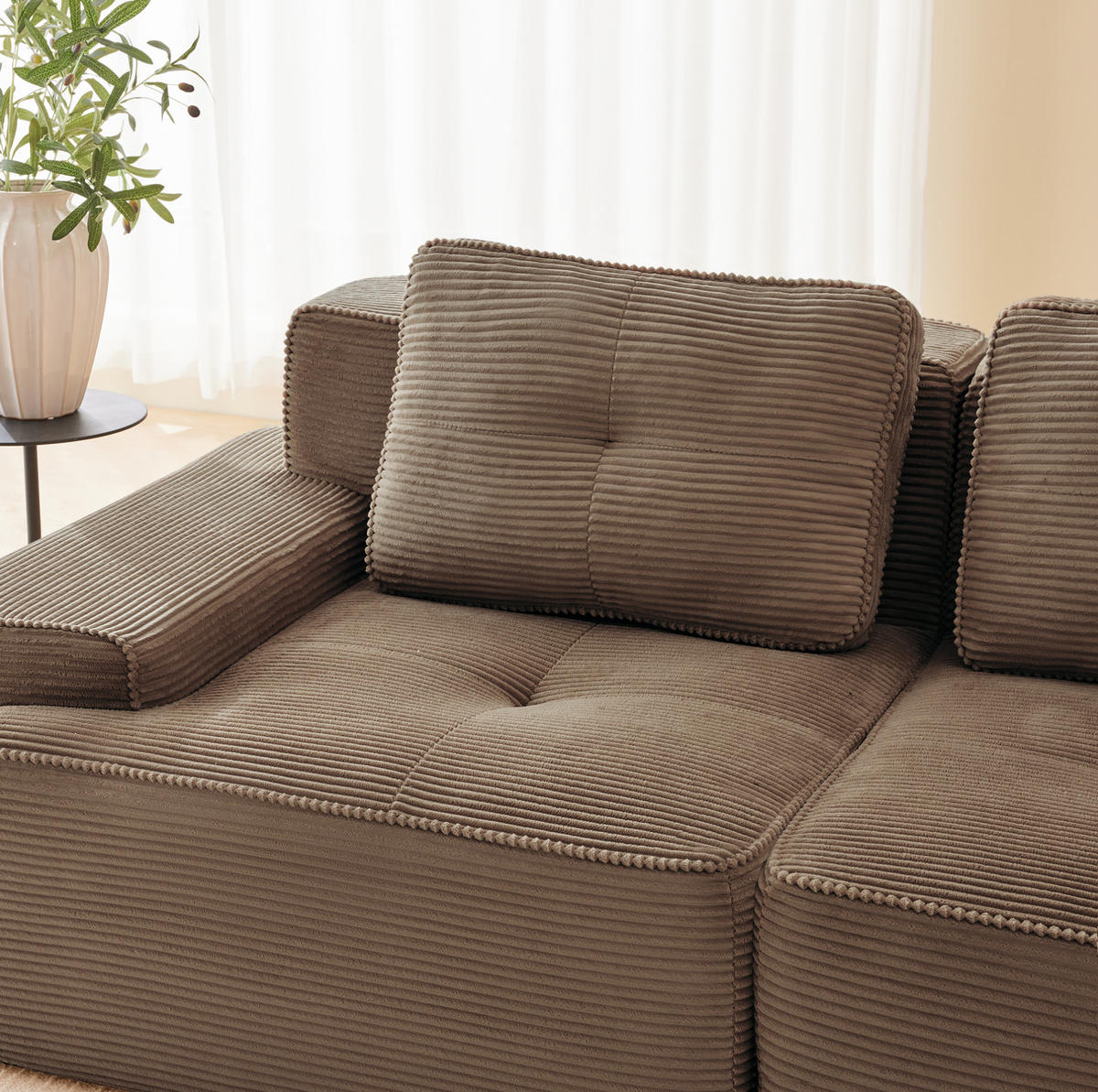 ECKSOFA 382/177/69 cm braun aus Cord mit Tiefsitz und Chaiselongue - Braun, Textil (177/382cm) - OKWISH