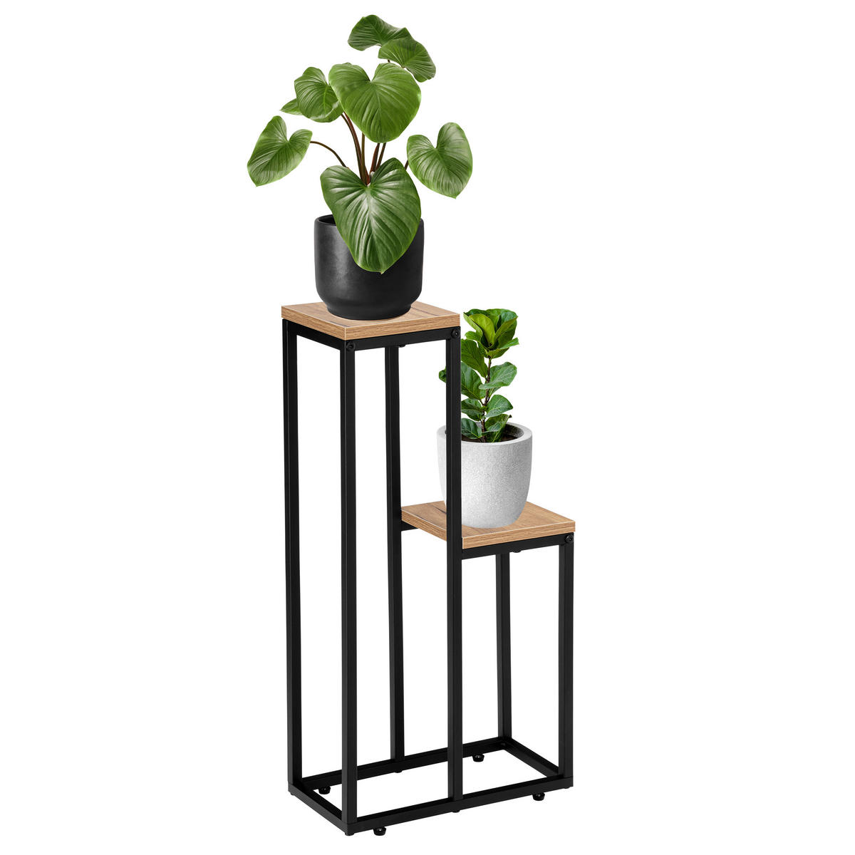 BLUMENSTÄNDER mit Ablagen und Metallgestell - Eichefarben, Metall (17/34.5/67cm) - Mat-Haus