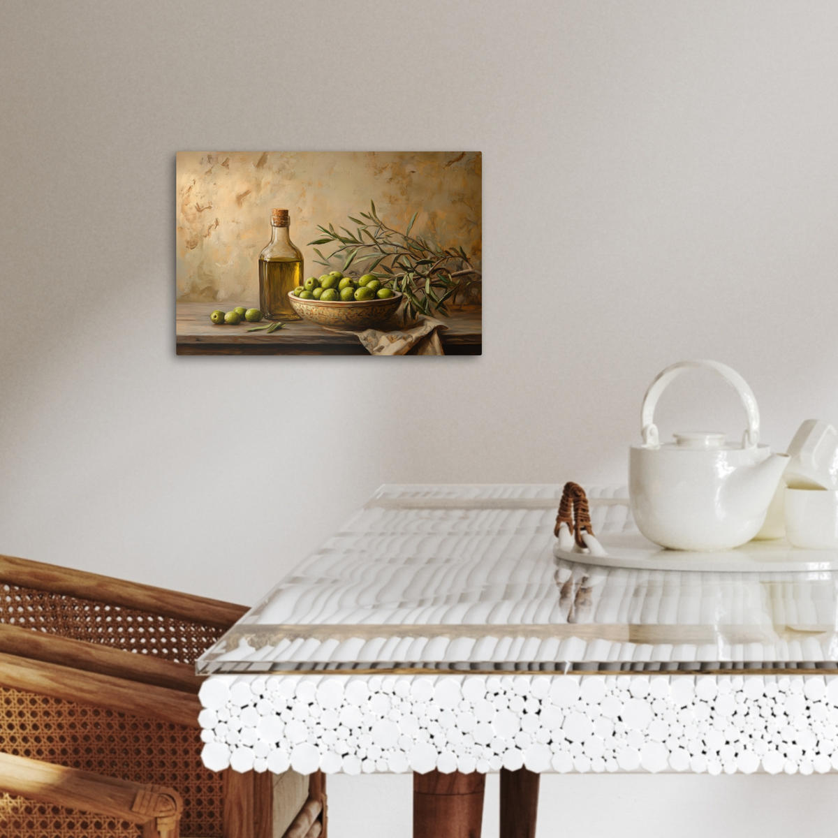 LEINWANDBILD Oliven - Stilleben - Vintage 30x20 cm - Olivgrün, Textil (30/20cm) - MuchoWow