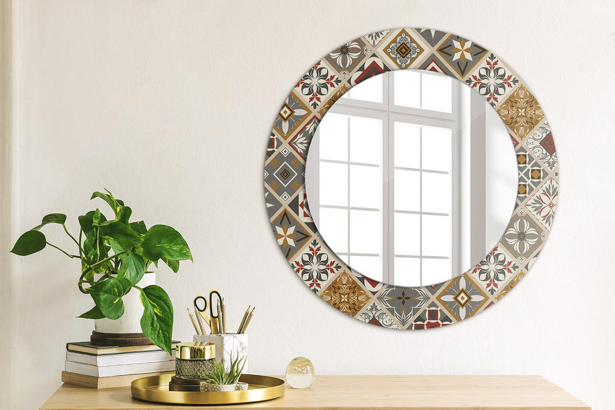 SPIEGEL Ø50 cm Rund mit Aufdruck - Multicolor/Grau, Glas (50/50/0.4cm) - TULUP
