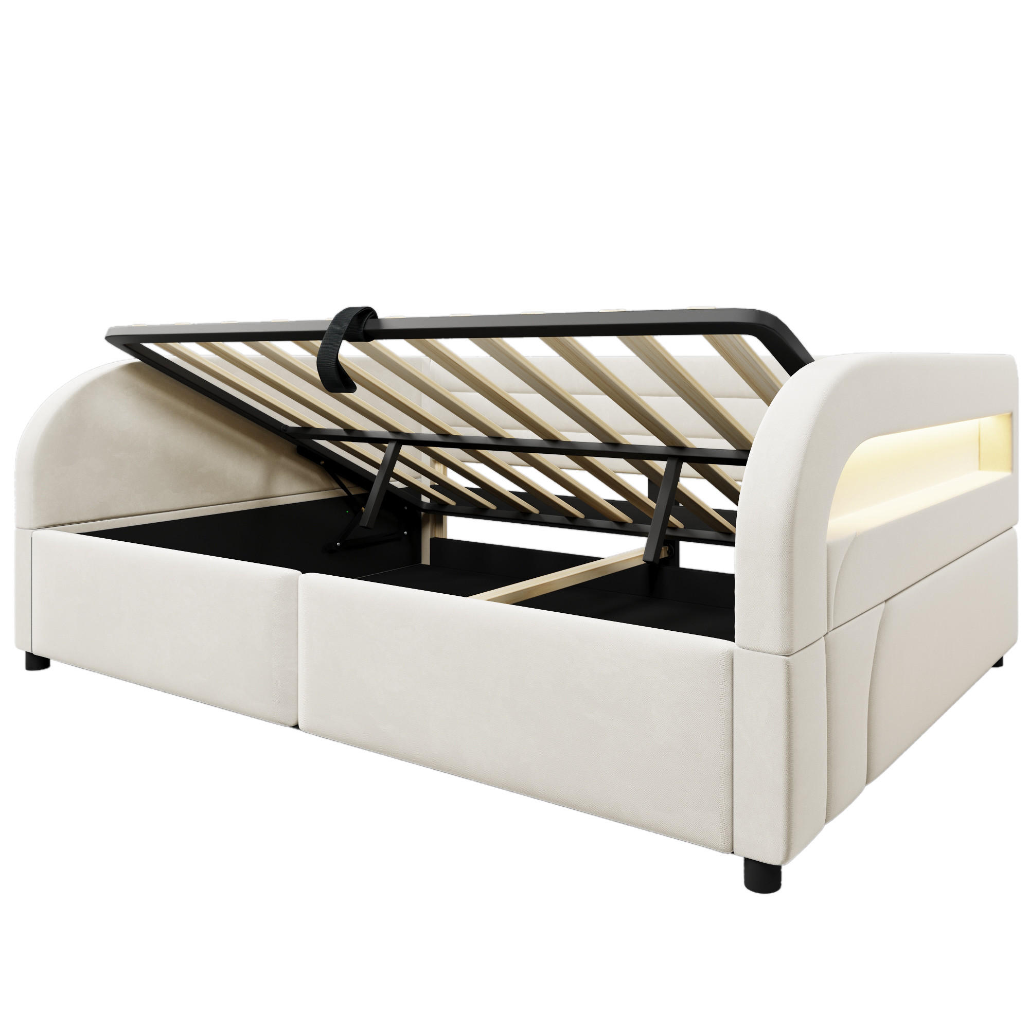POLSTERBETT 140/200 cm in Beige mit Bettkasten und LED Stoff - Weiß, Holzwerkstoff/Textil (140/200cm) - STILVORA