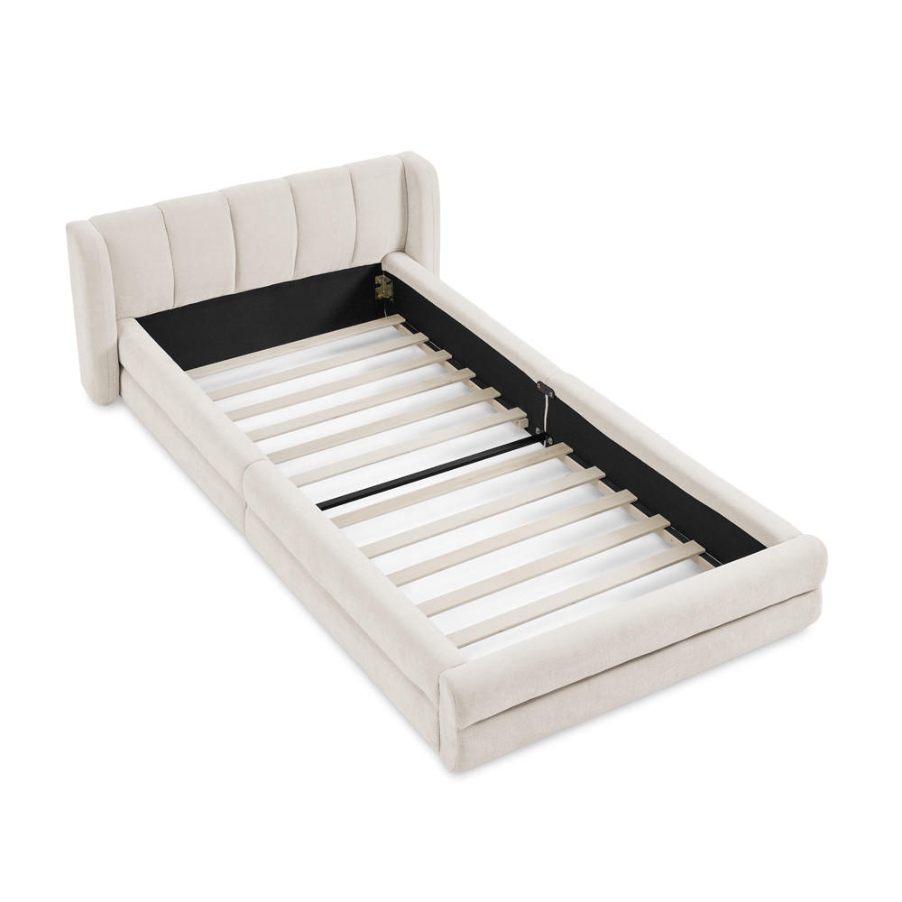 KINDERBETT 90/200 cm DE-03775, mit Chenillestoff und Rückenlehne, in Beige - Beige, Holz (90/200cm) - ComfortXL