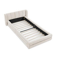 KINDERBETT 90/200 cm DE-03775, mit Chenillestoff und Rückenlehne, in Beige - Beige, Holz (90/200cm) - ComfortXL