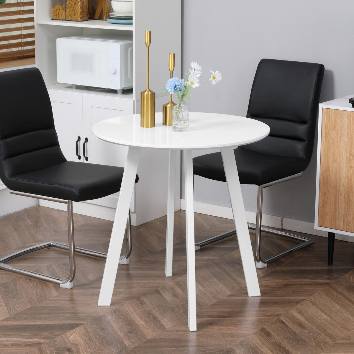 ESSTISCH Runder Küchentisch Esszimmertisch mit abgeschrägten Beinen Weiß - Weiß, Kunststoff (72/72/75cm) - HOMCOM