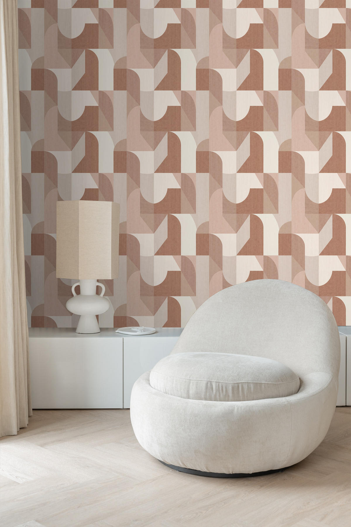 TAPETE Kreise im Bauhaus-Stil 50 x 900 cm - Terracotta, Papier (50/900cm) - Origin Wallcoverings