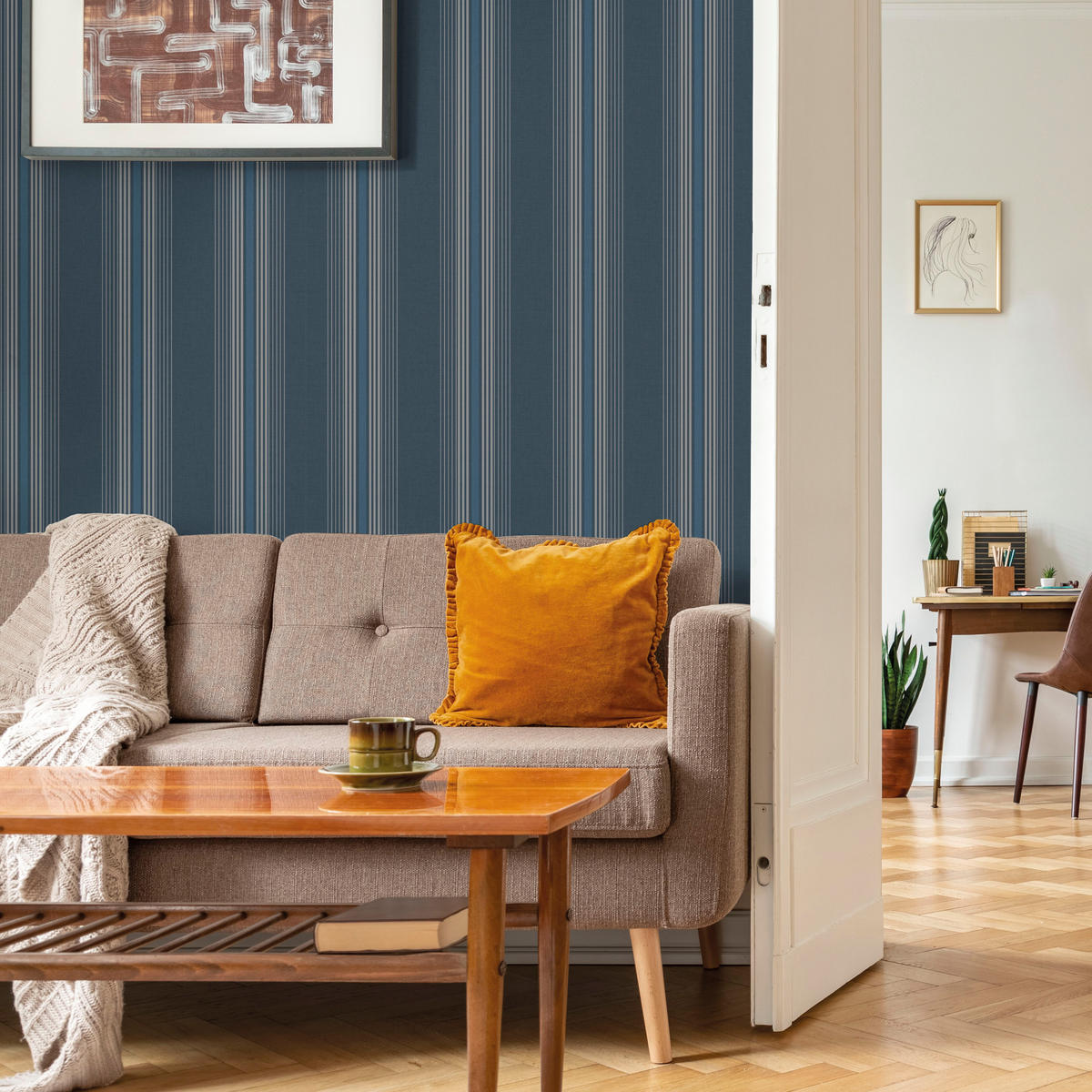TAPETE Streifen 53 cm x 10 m - Blau, Papier (53/1000cm) - Sanders & Sanders