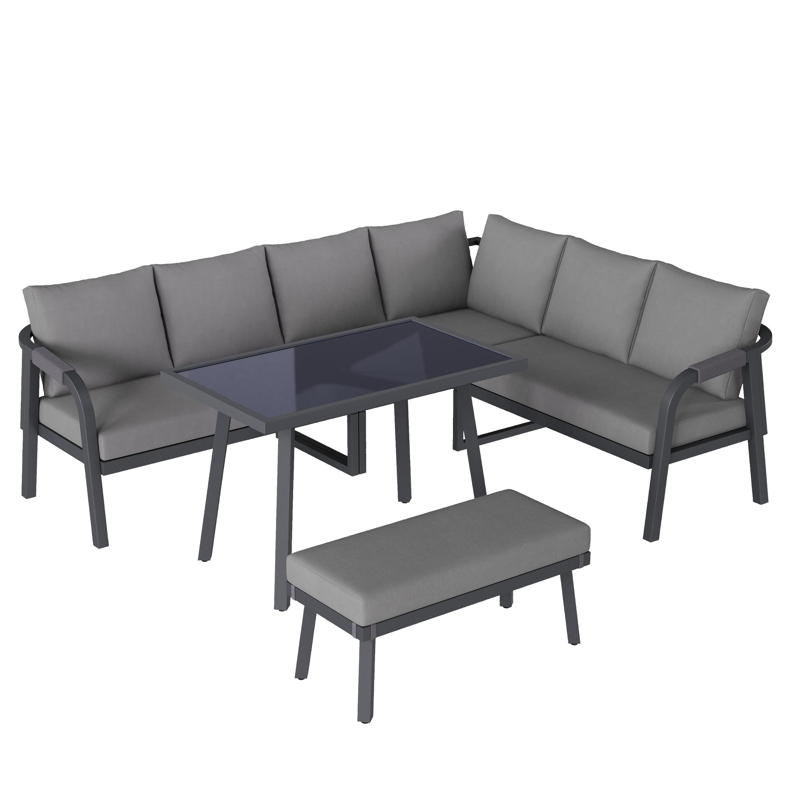 GARTEN-ESSGRUPPE 8 Personen Ecksofa Esstisch Bank Stahl Grau - Grau, Textil - FLIEKS
