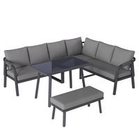 GARTEN-ESSGRUPPE 8 Personen Ecksofa Esstisch Bank Stahl Grau - Grau, Textil - FLIEKS