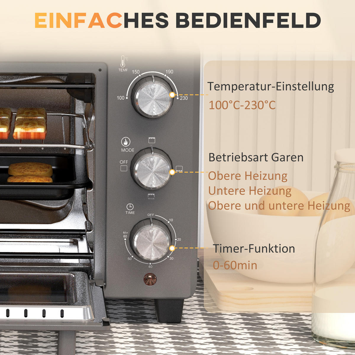 MINIBACKOFEN Grau - Grau, Metall (46.4/38/28.5cm) - HOMCOM