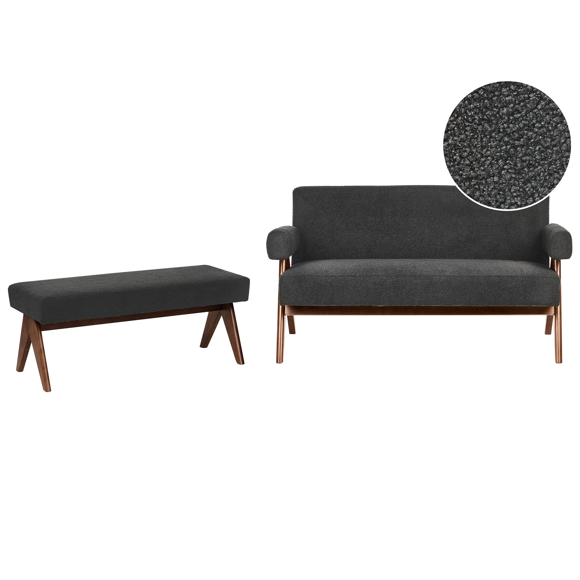 SOFA-SET Bouclé Schwarz/Dunkelbraun Tamre - Schwarz/Braun, Textil (148/79/78cm) - Beliani