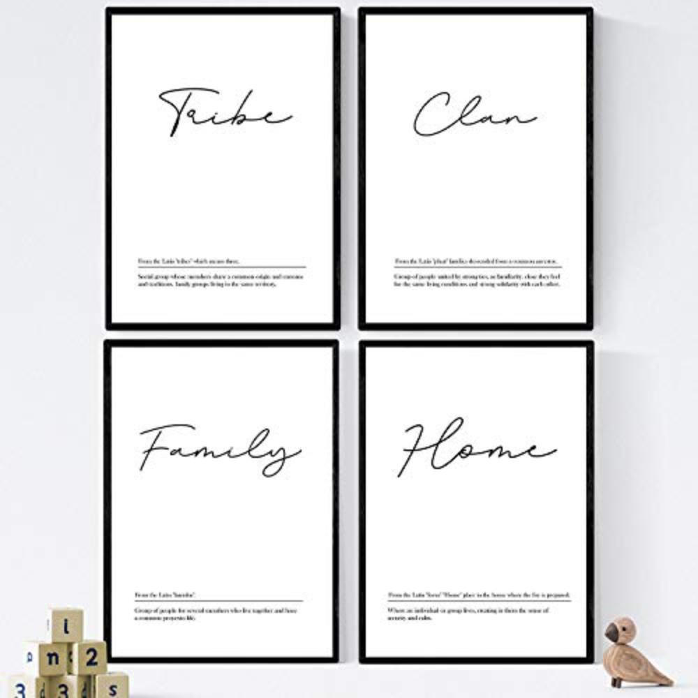 POSTER Set mit 4 Englisch ‚Familie‘ von Wörtern mit Definitionen A3 Schwarzer Rahmen - Schwarz, Papier (29.7/3cm) - Nacnic