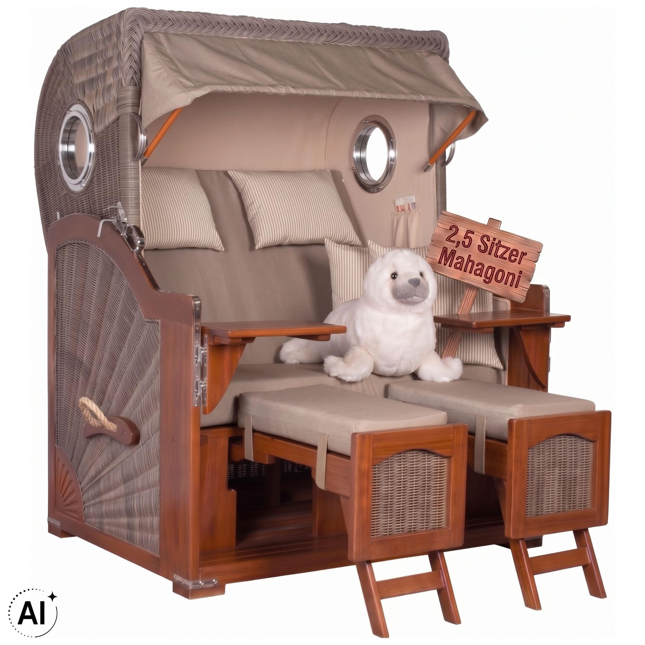 STRANDKORB XXL Düne Grande 2,5 Sitzer - Taupe/Braun, Metall (142/170/95cm) - Mr. Deko