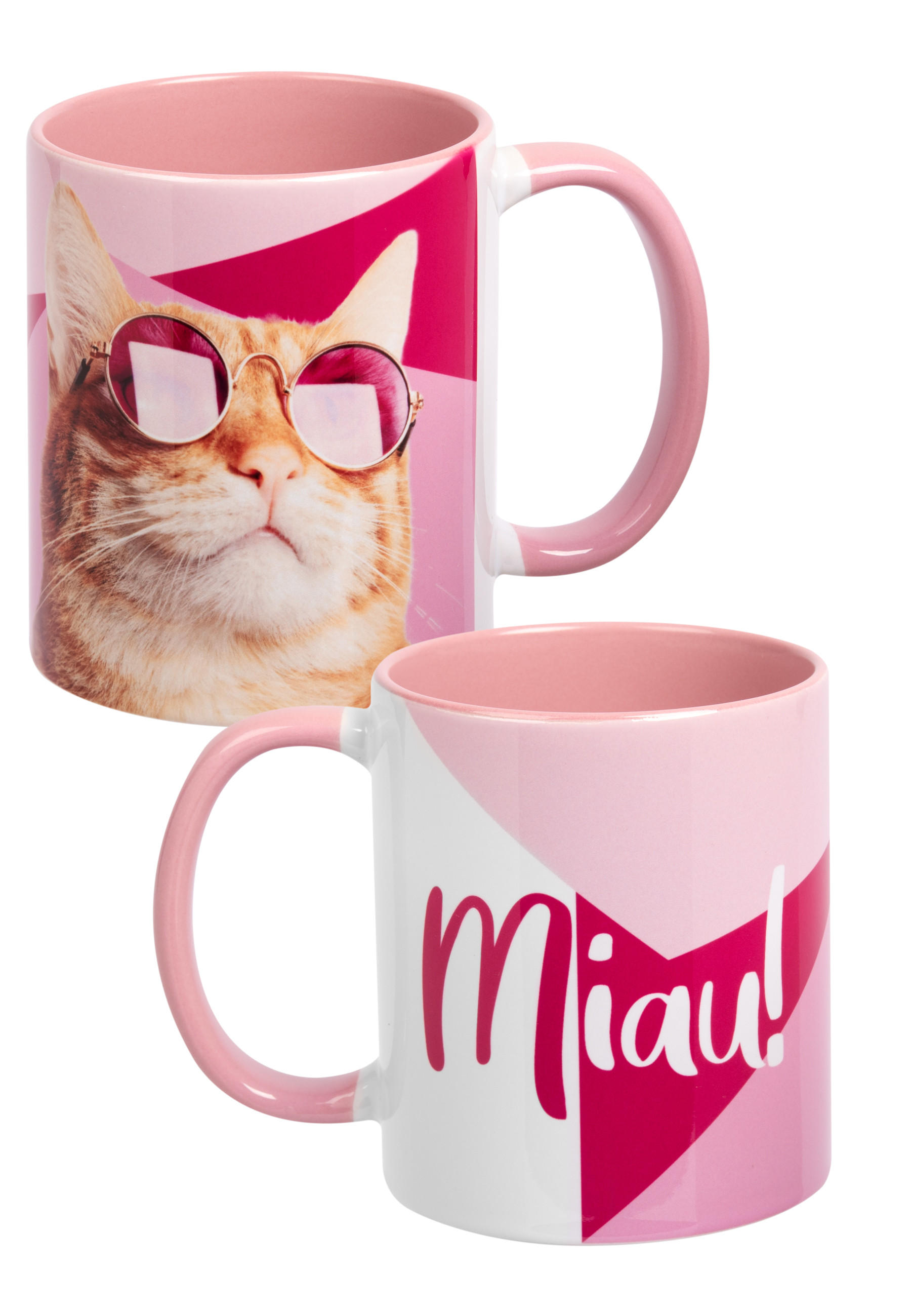 KAFFEEBECHER Katze Miau! Rosa/Weiß 320 ml - Rosa, Keramik (0.32L) - United Labels