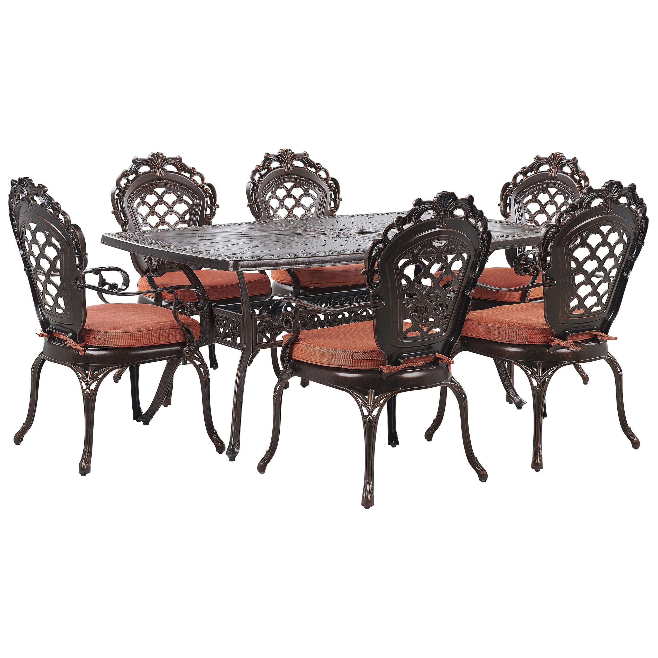 GARTENMÖBEL SET 6-Sitzer Aluminium dunkelbraun Lizzano - Braun/Orange, Metall - Beliani