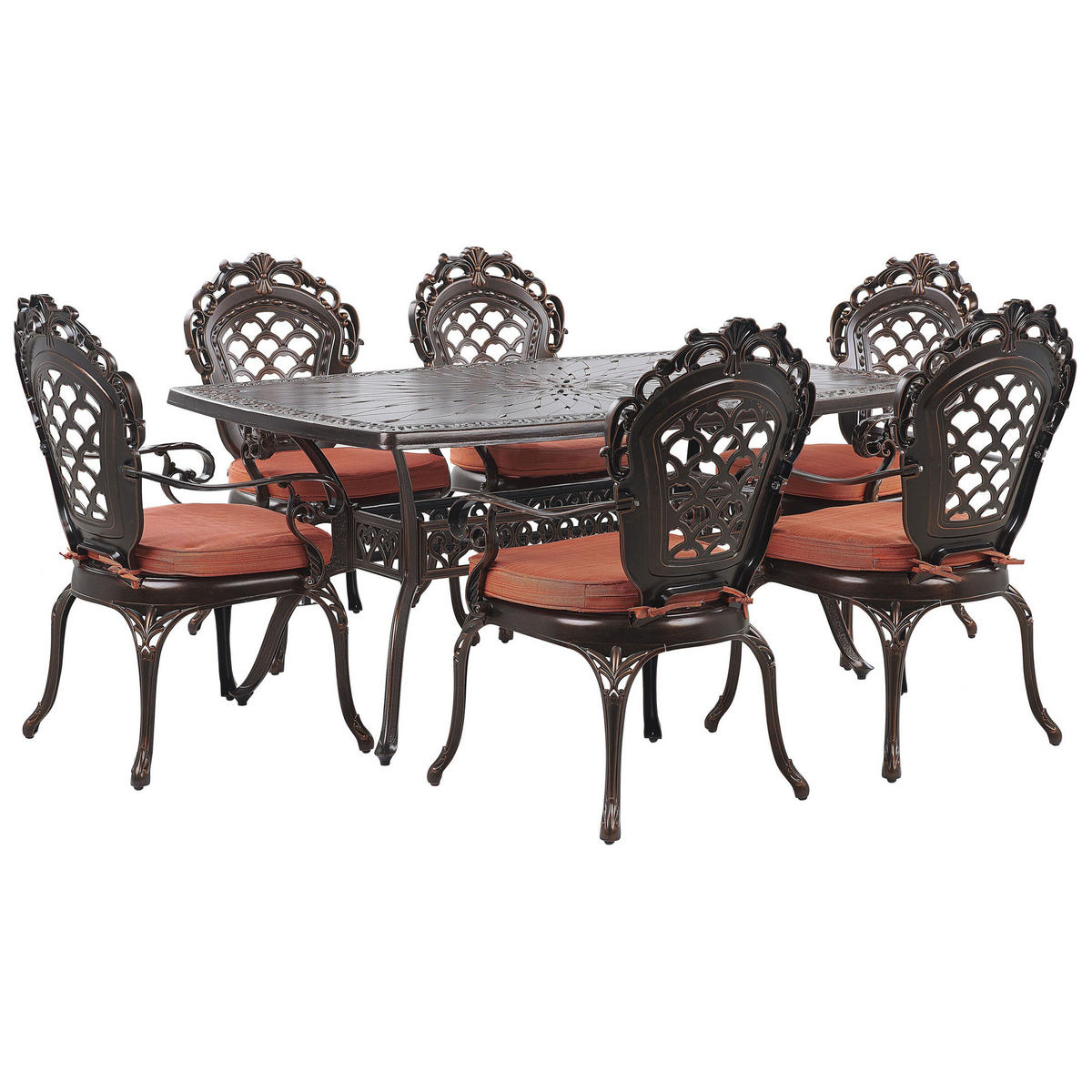 GARTENMÖBEL SET 6-Sitzer Aluminium dunkelbraun Lizzano - Braun/Orange, Metall - Beliani