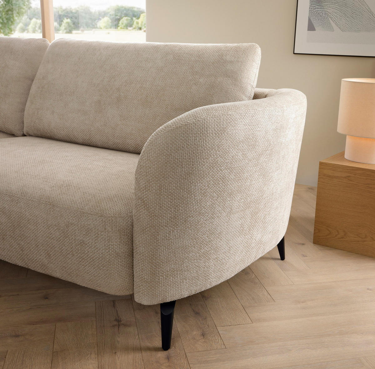 ECKSOFA auf Füßen Kendra 260 cm mit Schlaffunktion, Links, Beige - Beige, Holz (260/180cm) - Emporius