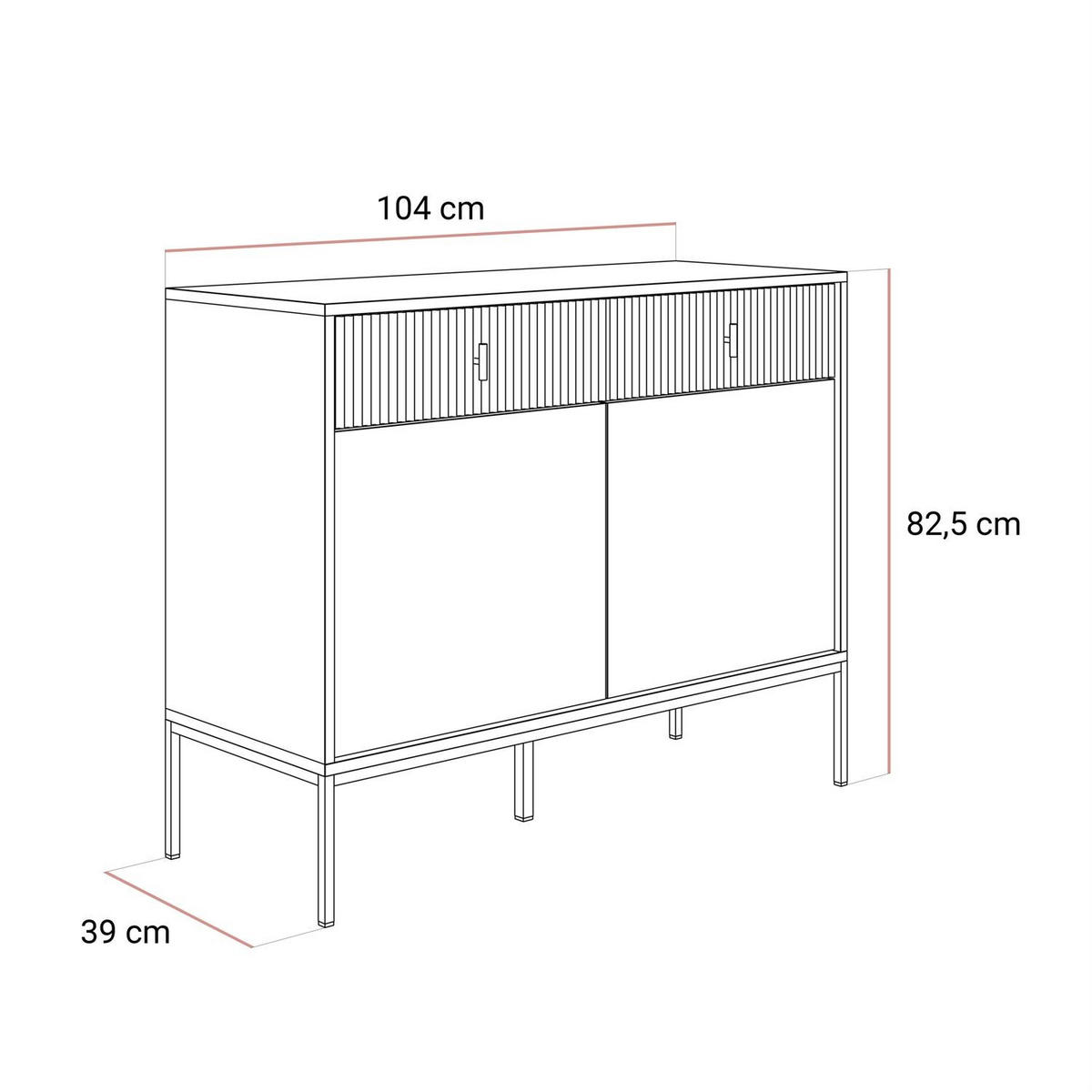 KOMMODE MIDNIGHT 2D2S mit zwei Schubladen auf Gestell kaschmir - Kaschmir/Schwarz, Holzwerkstoff (104/82.5/39cm) - Lookway