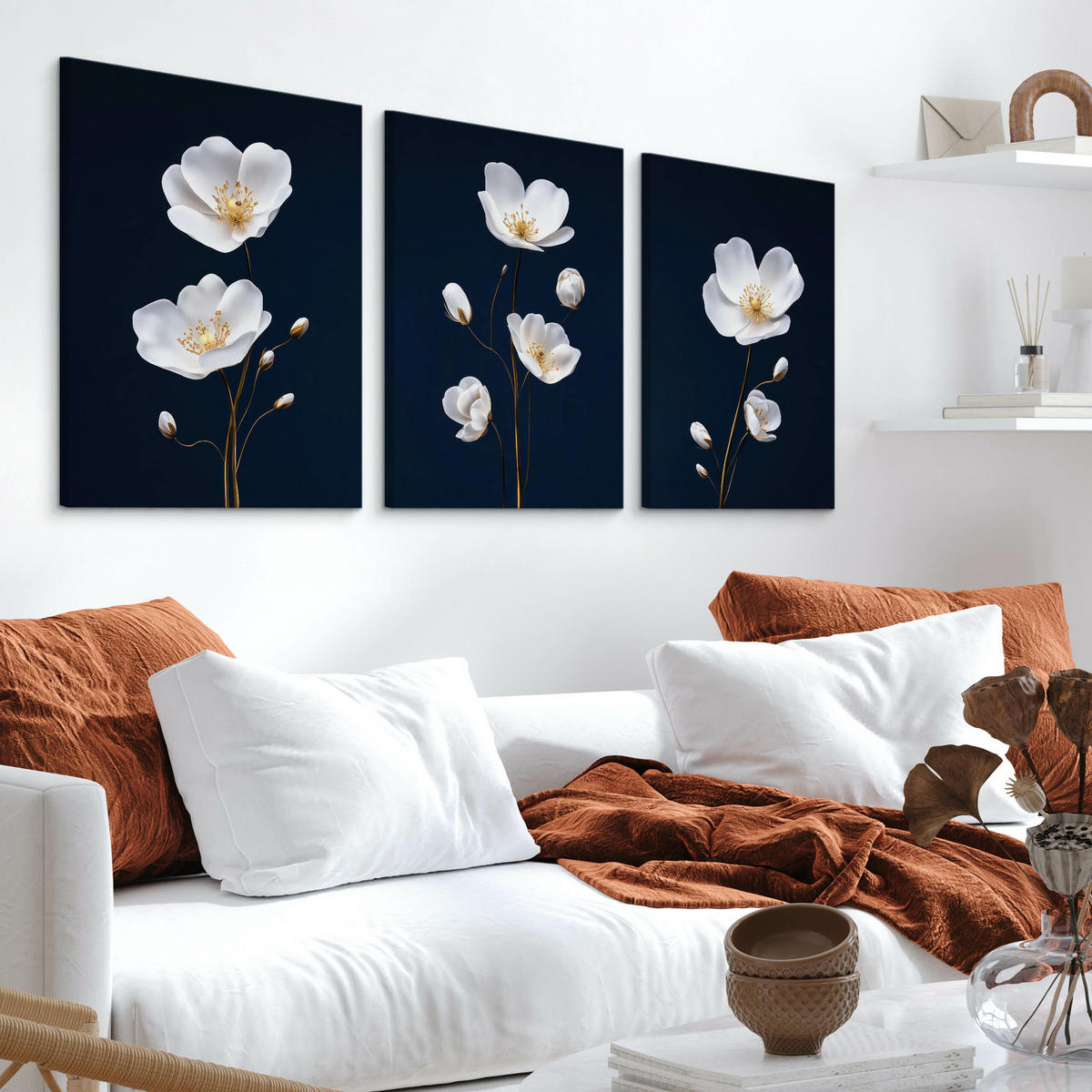 LEINWANDBILDER 3-es Set Feldblumen Natur - Blau/Beige, Textil (90/40cm) - Muralo