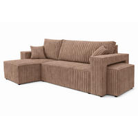 ECKSOFA Mit Schlaffunktion Und Pouf, Cordstoff Tilia, Braun, Links, Best L Mit Pouf - Braun, Holz (244/145cm) - Kaiser Möbel