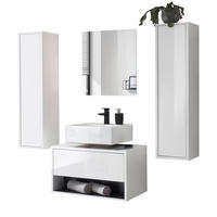BADMÖBEL-SET 4-teilig weiß Hochglanz, grau, Badezimmerschränke mit LED Beleuchtung 160 cm - Weiß Hochglanz/Grau, Glas/Holzwerkstoff (160/190/46cm) - Furn.Design