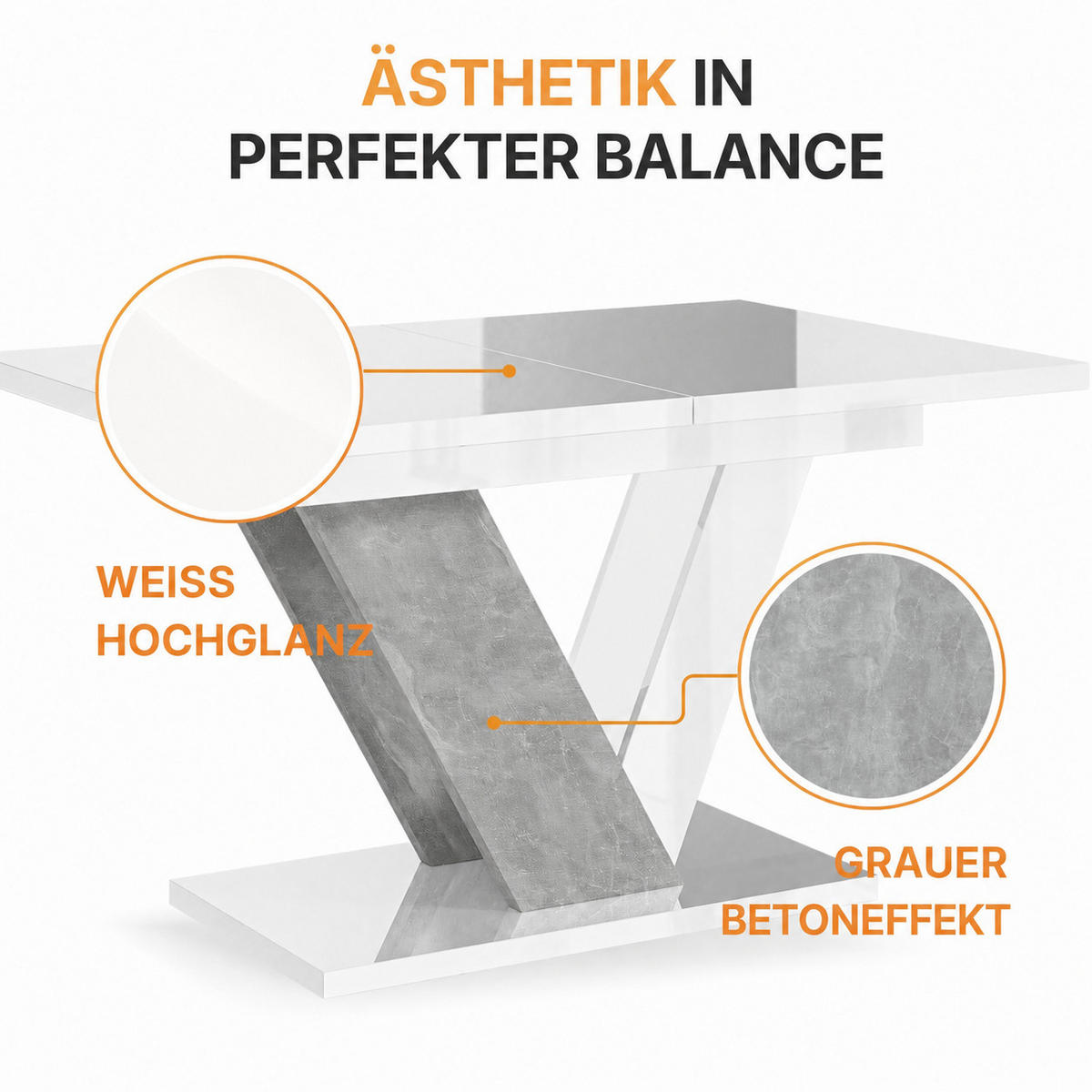 ESSTISCH Ausziehbar 120-160 cm Weiß glänzend - Weiß Hochglanz, Holzwerkstoff (160/80/75cm) - Home Collective