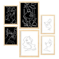 POSTER Set Mit 6 Serene Beauty 2 In Weibliche Zusammenfassung A3 & A4 Rahmen Aus Hellem Holz - Beige, Papier (29/3cm) - Nacnic