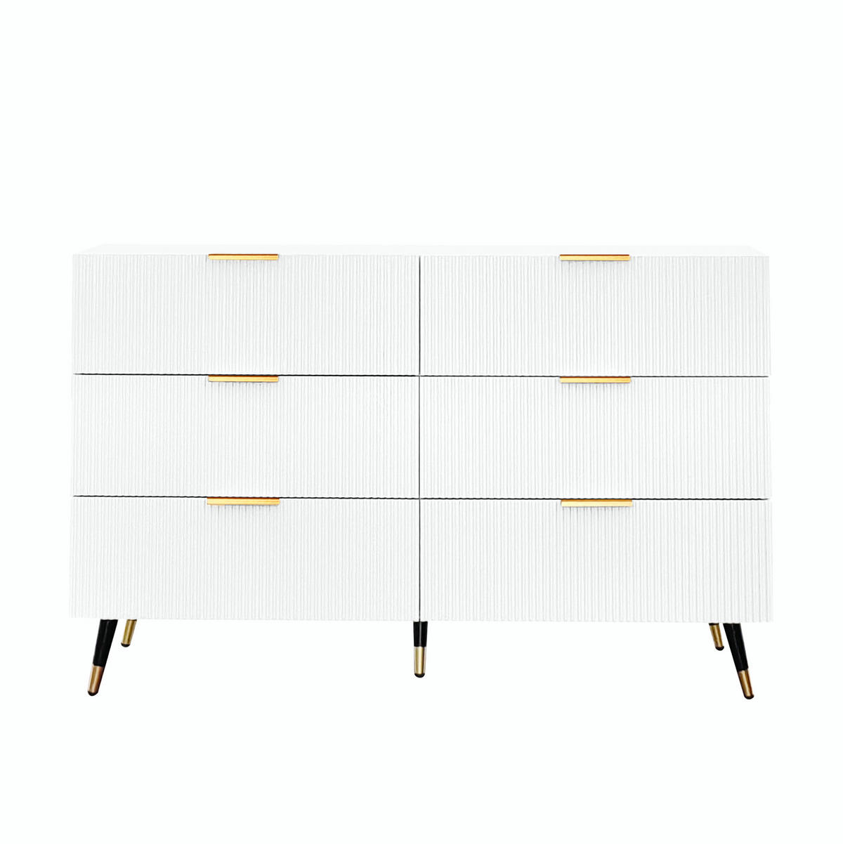 SIDEBOARD 120/40/77 cm mit 6 Schubladen in Weiß und Gold - Weiß, Holzwerkstoff (120/77/40cm) - BEAOK