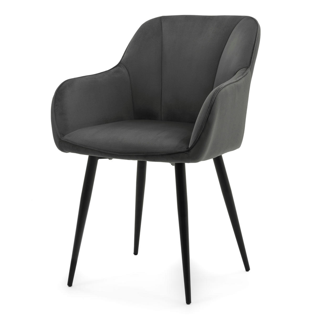 STUHL LAGO gespolsterter mit Steppung - grau - Samt Velours - Schwarz/Grau, Textil/Metall (58/85/60cm) - NEW HOME
