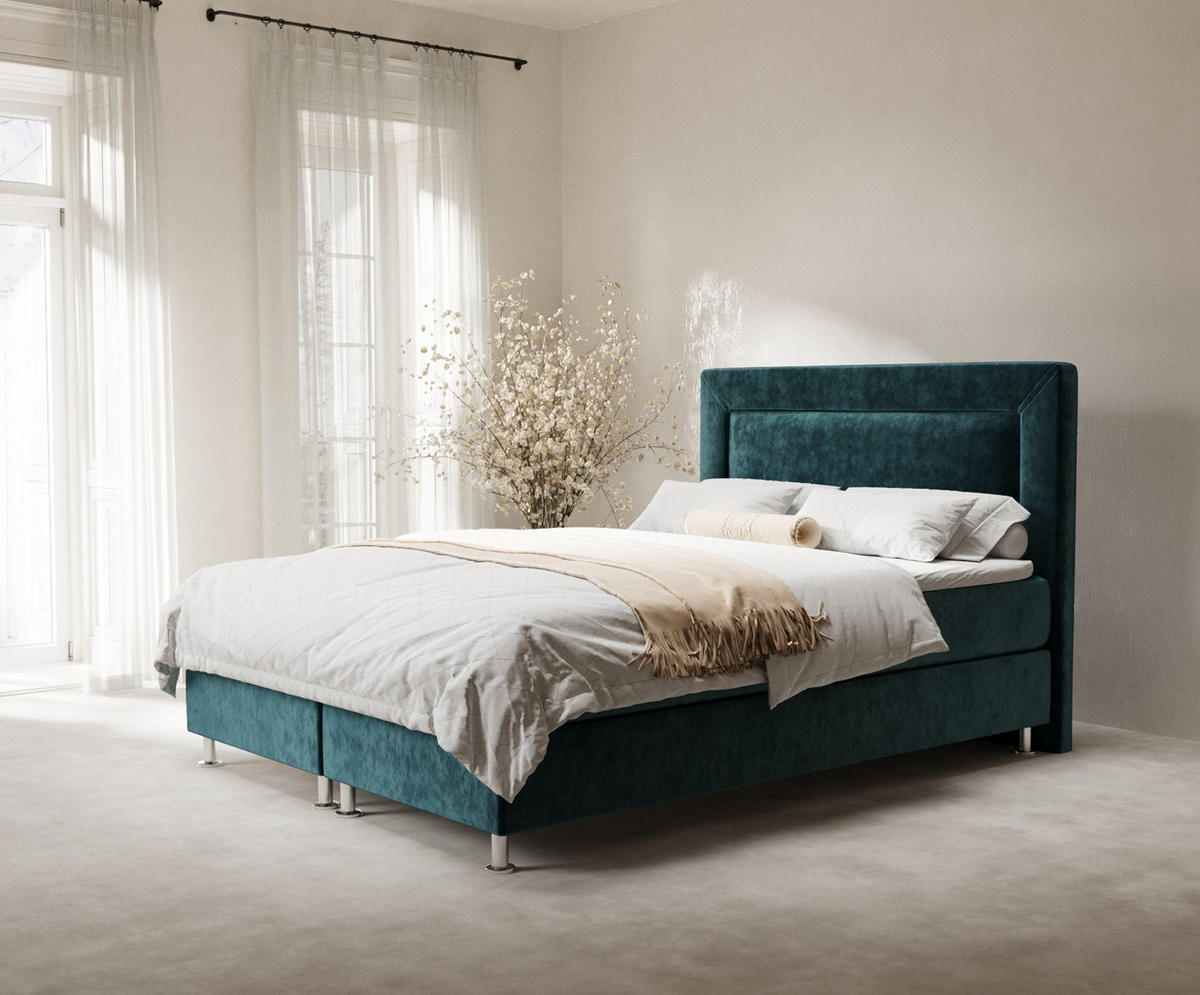 BOXSPRINGBETT Laguno Türkisfarben 160/200 cm mit Latex-Topper - Türkis/Silberfarben, Holz/Holzwerkstoff (160/200cm) - Maison de Reve