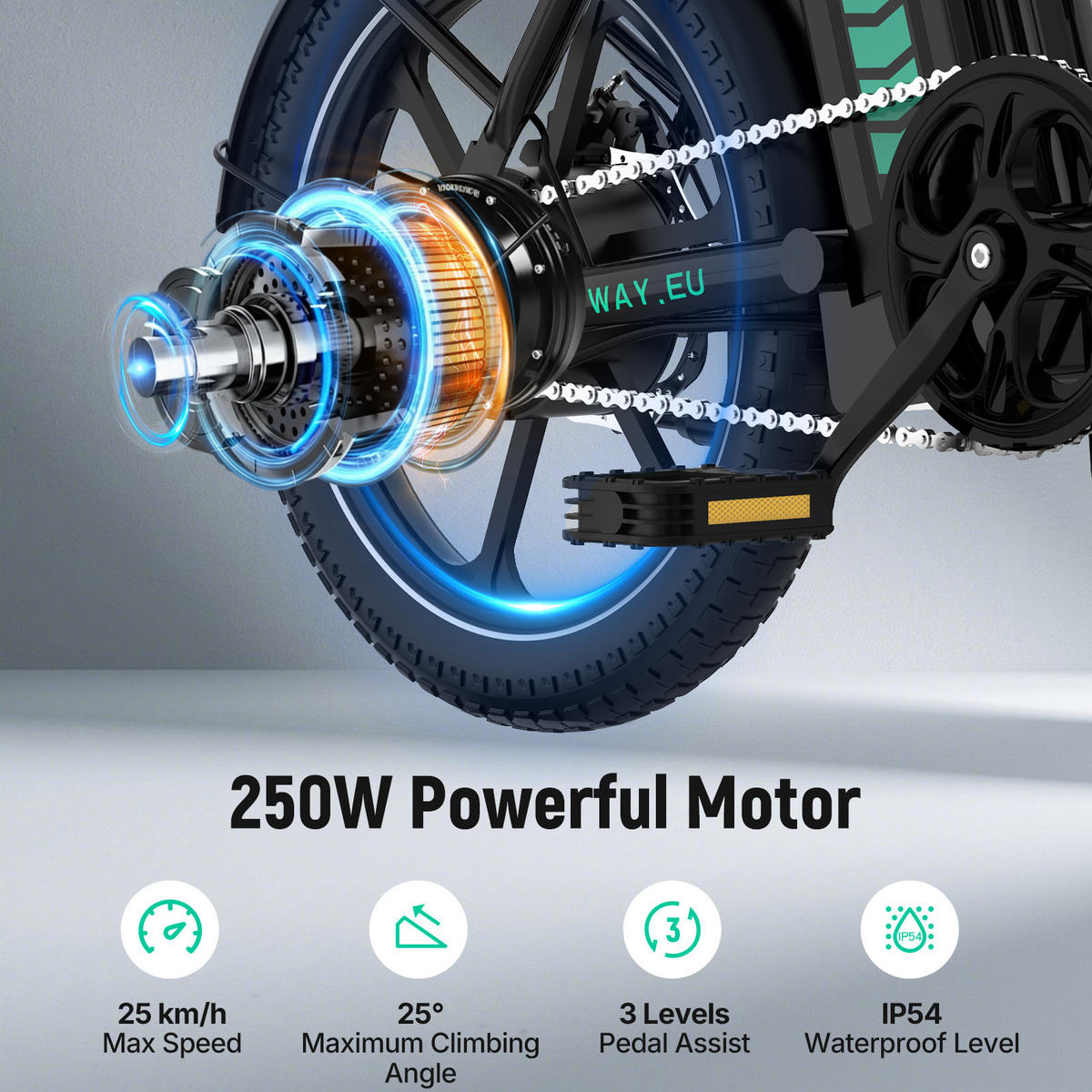 E-BIKE BK5SL Faltbar mit 36V 13Ah Akku und 3 Gang Modus - Schwarz, Metall (64cm) - HITWAY