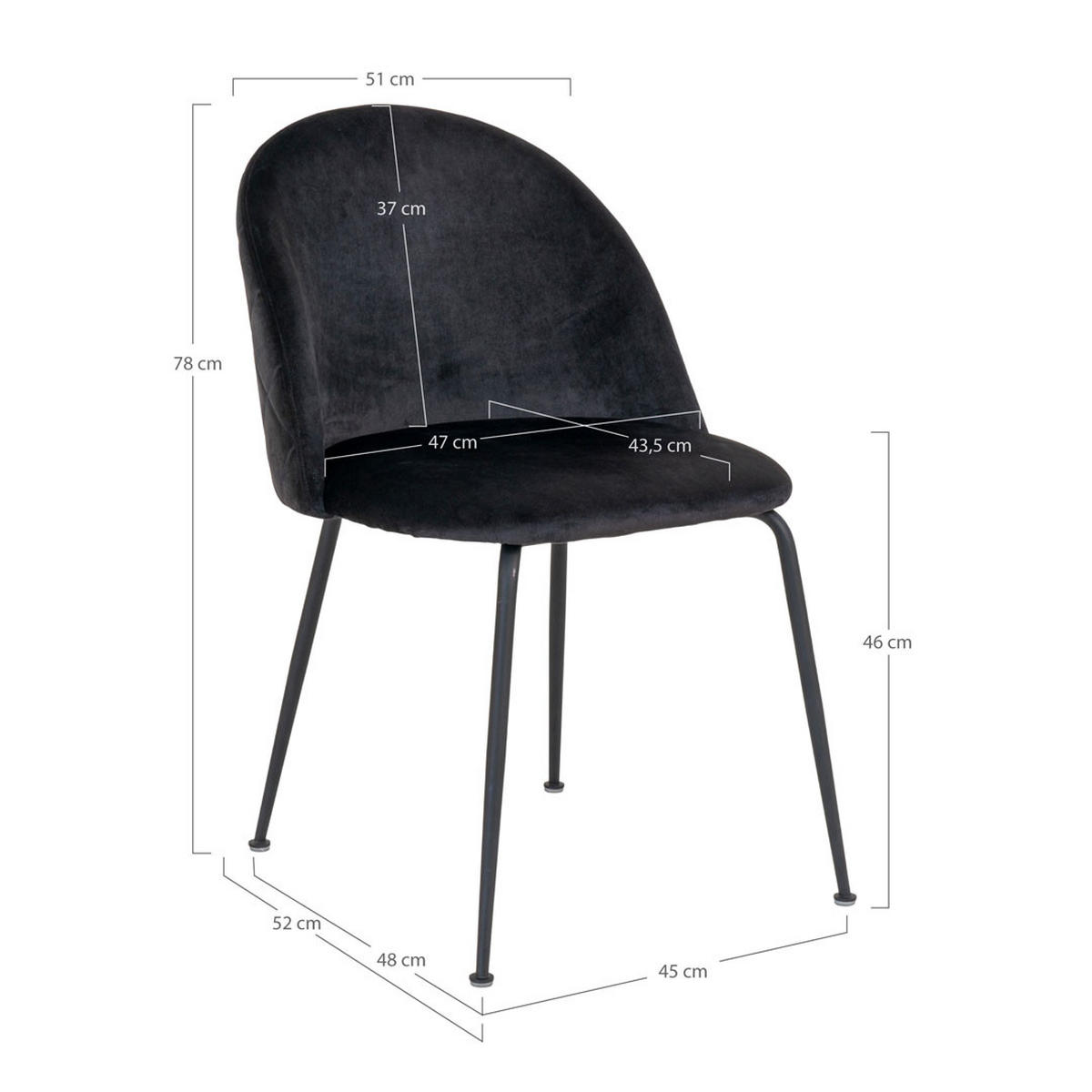 2ER Set ESSZIMMERSTUHL Schwarz - Schwarz, Textil (52/78/51cm) - ebuy24