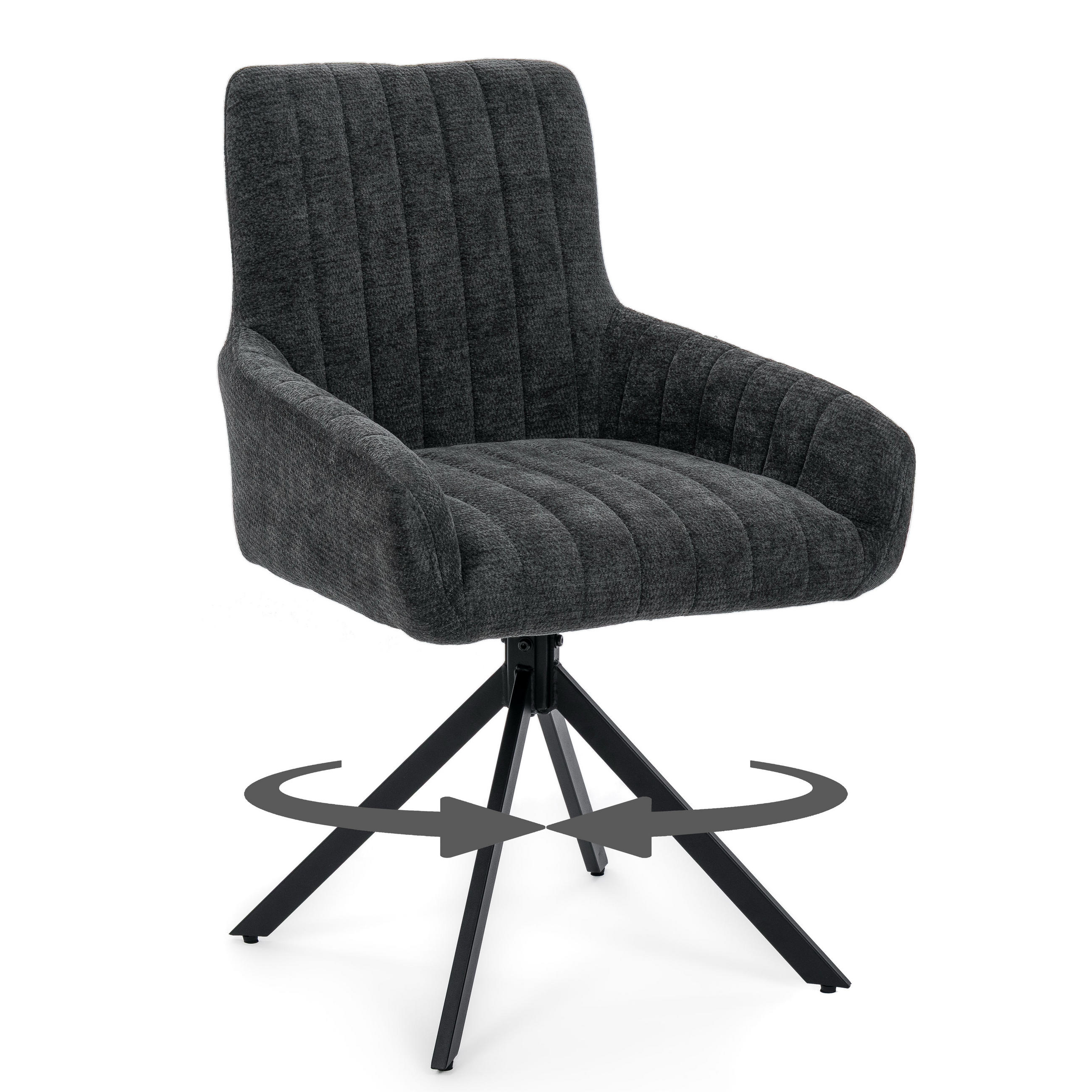 STUHL LUINO drehbar gepolsterter mit Steppung - graphit - Chenille - Dunkelgrau/Schwarz, Textil/Metall (58/87/60cm) - NEW HOME